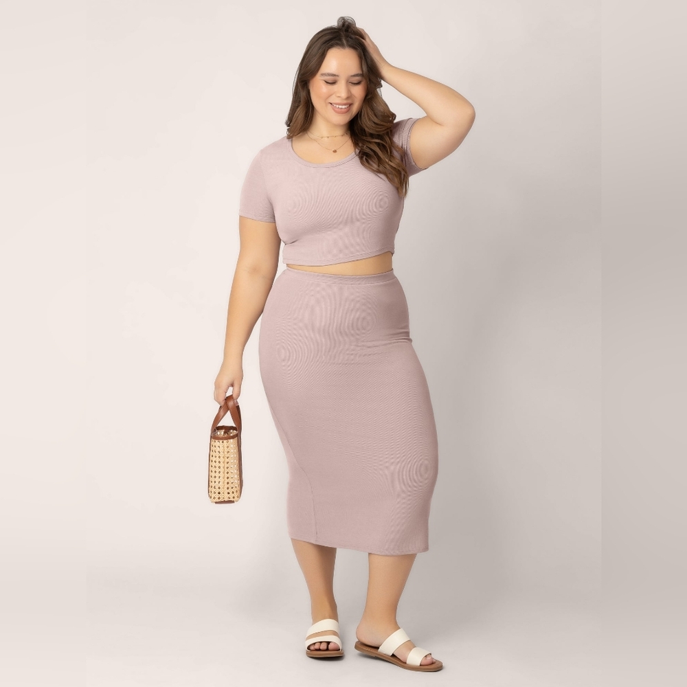 Kindred Bravely Ribbed Bamboo Maternity & Postpartum Midi Skirt Lilac Stone